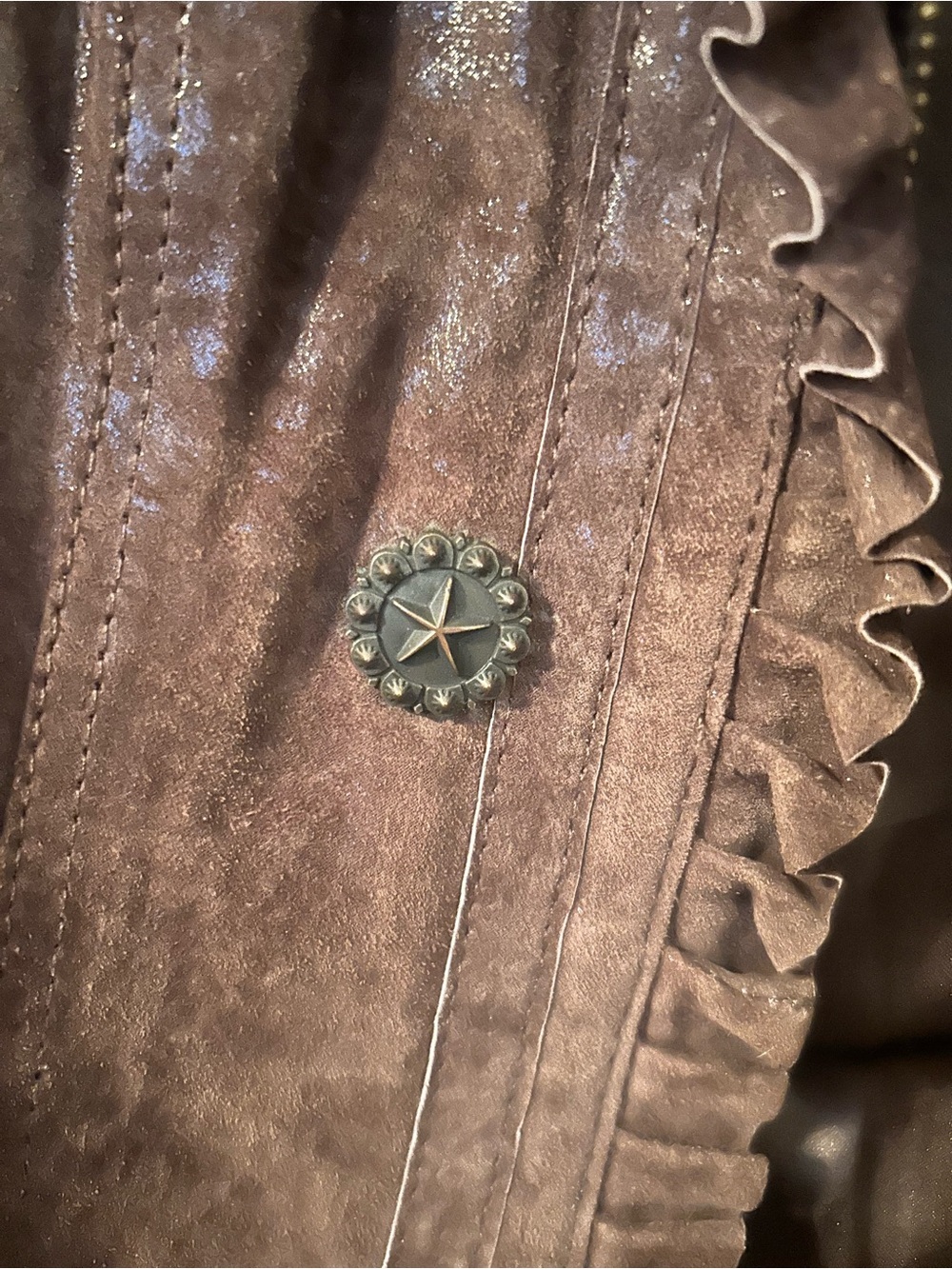 🤎 Genuine Leather Western Romance Jacket | Ruffle Trim Ranch Chic - Picture 3 of 6